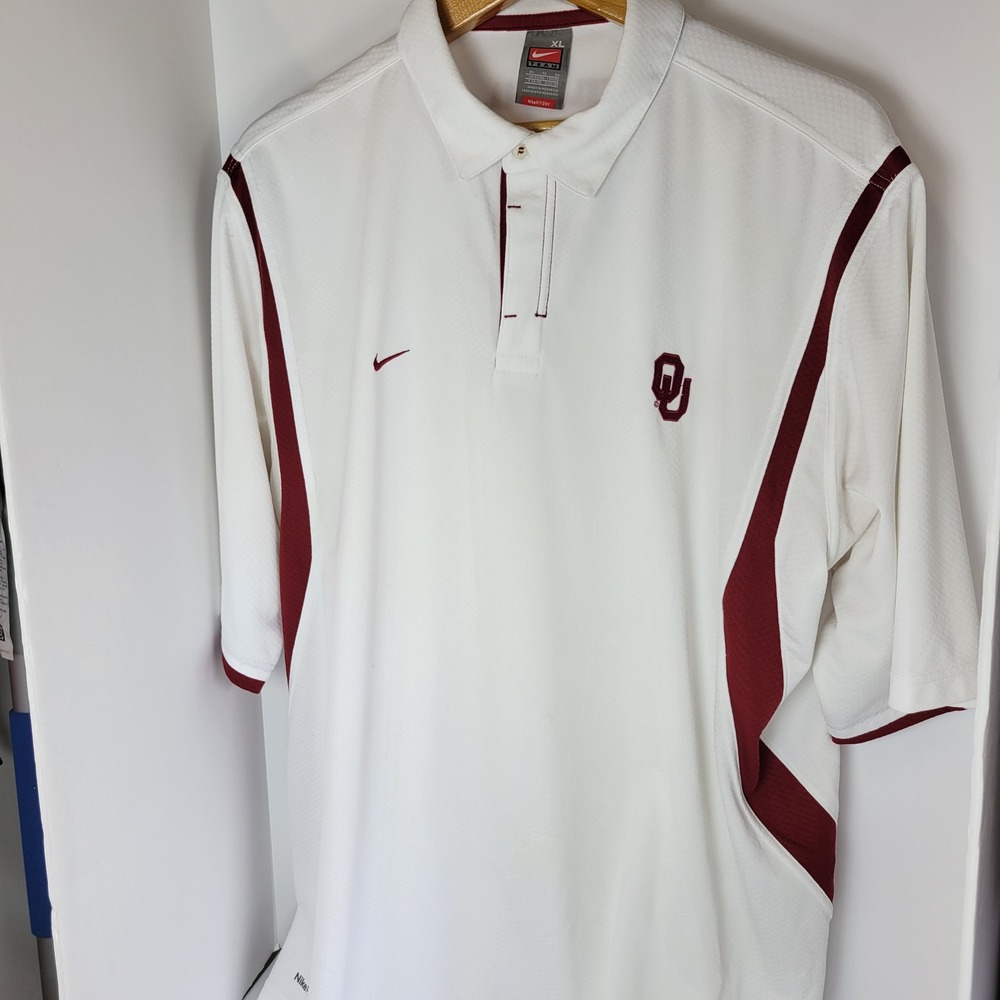 Nike Team Oklahoma Sooners Fit Dry Polo Shirt Mens XL White Crimson OU NCAA
